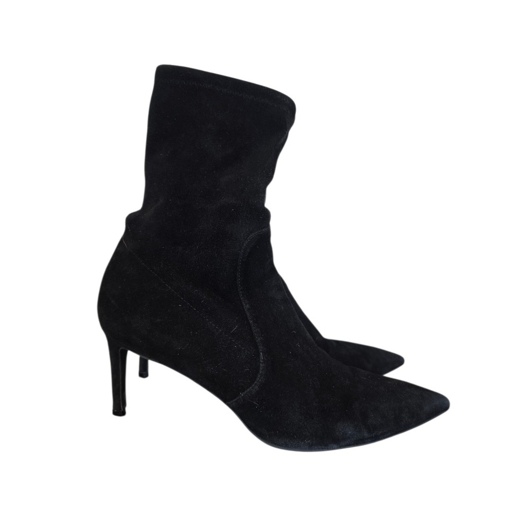 Stuart Weitzman Stretch Suede Elegant Chic High Heel Black Booties Sz 7.5